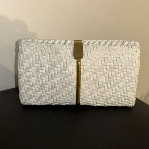 Chic White Woven Clutch with Gold Accent